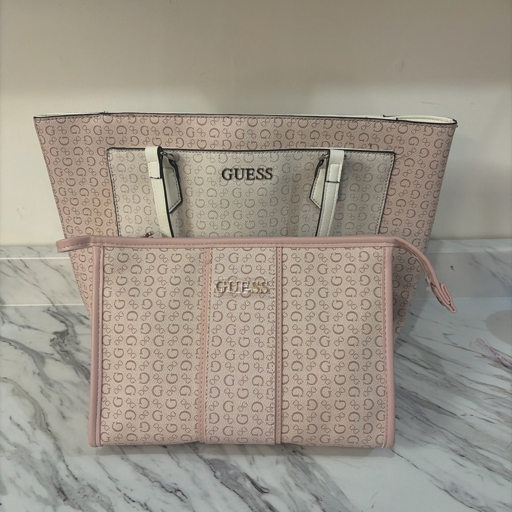 GUESS Pink Logo Tote and Clutch Set